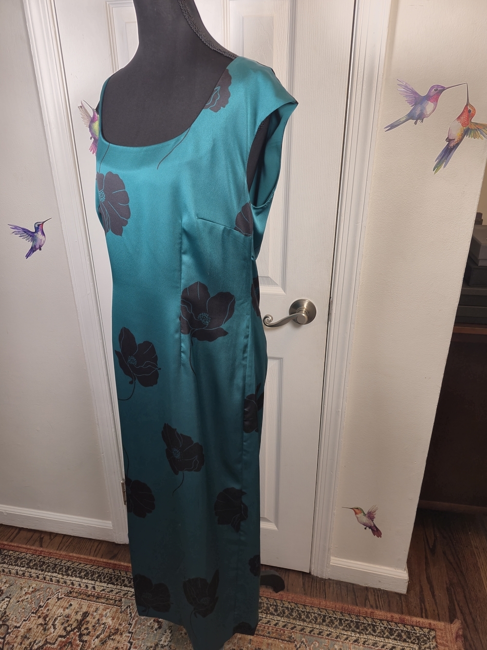 NWT Ann Taylor Teal Poppy Satin Floral Midi Sheath Dress 10 - Picture 4 of 7